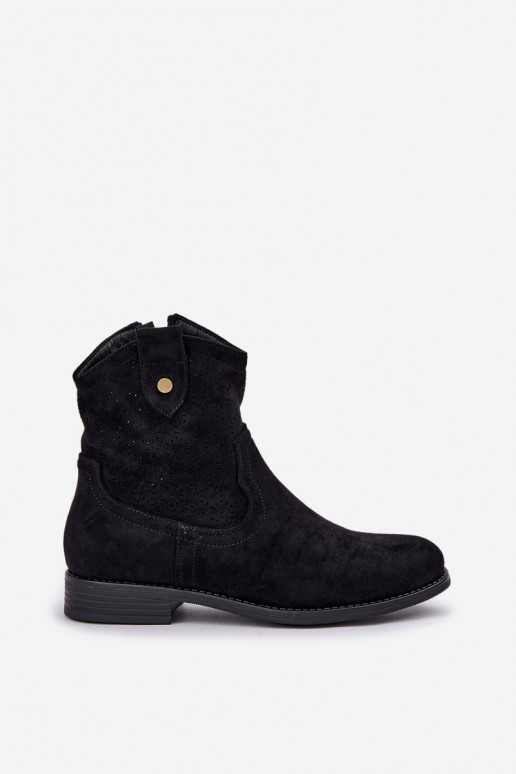 Bottes ajourées avec des talons larges S.Barski HY51-063 couleur noire Bottes ajourées avec des talons larges S.Barski HY51-063 couleur noire