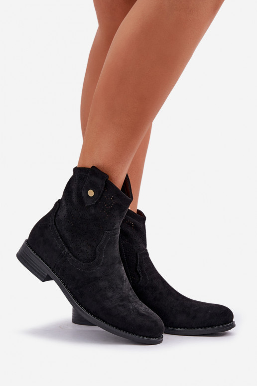 Bottes ajourées avec des talons larges S.Barski HY51-063 couleur noire Bottes ajourées avec des talons larges S.Barski HY51-063 couleur noire