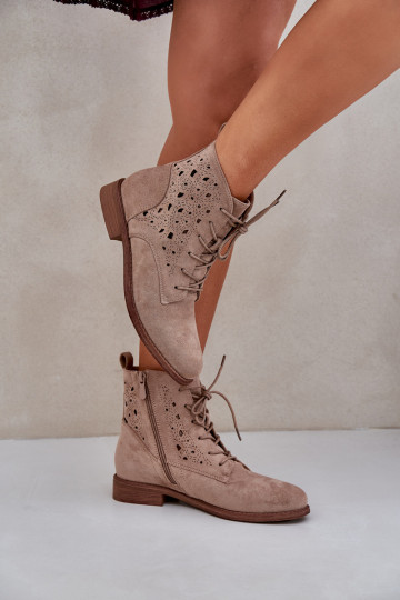 Bottes à lacets avec des éléments ajourés S.Barski HY51-136 beige 2