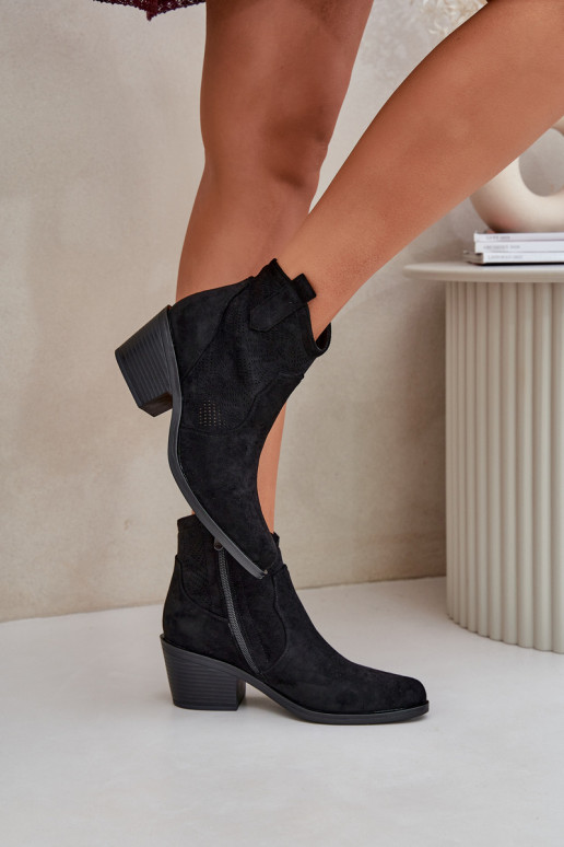 bottes style coÀboy Au Château Eko Daim ajouré S.Barski HY51-061 couleur noire