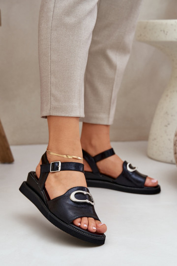 Sandales laquées pour femme avec une plateforme avec des ornements couleur noire Salianes