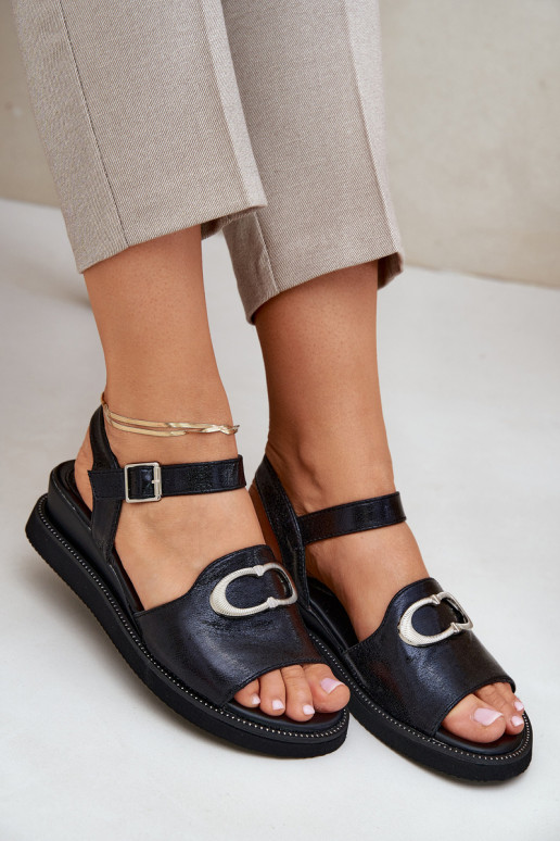 Sandales laquées pour femme avec une plateforme avec des ornements couleur noire Salianes