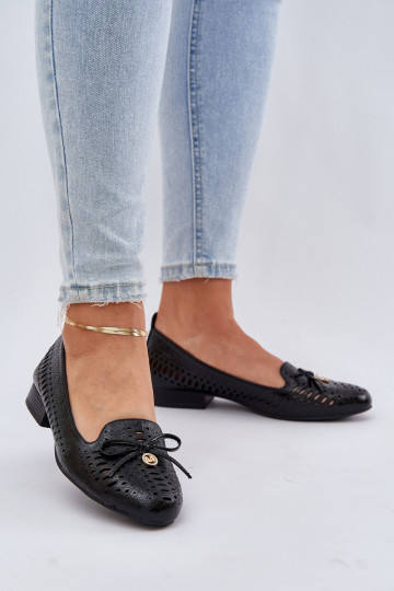 Ballerines ajourées avec nœuds en simili cuir couleur noire Amepitrea avec effet laqué 2