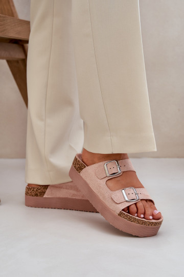 Pantoufles pour femmes avec une plateforme avec boucles couleur rose Aramia 2