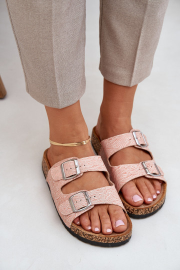 Chaussons Sur une semelle en liège avec boucles couleur rose Atera