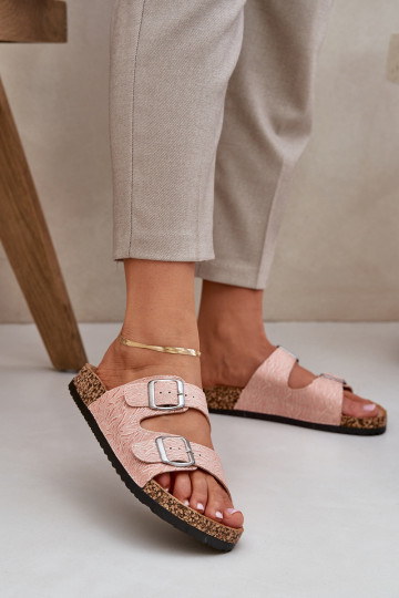 Chaussons Sur une semelle en liège avec boucles couleur rose Atera 2