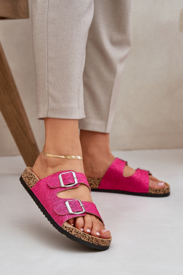 Chaussons Sur une semelle en liège avec boucles couleur rose Atera