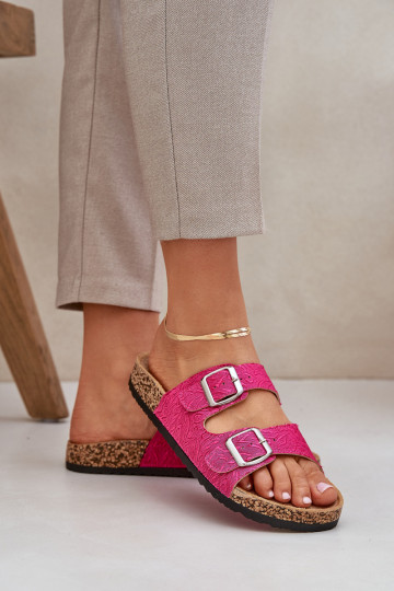 Chaussons Sur une semelle en liège avec boucles couleur rose Atera 2