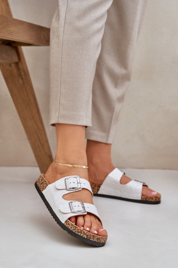 Chaussons Sur une semelle en liège avec boucles couleur grise Atera 2
