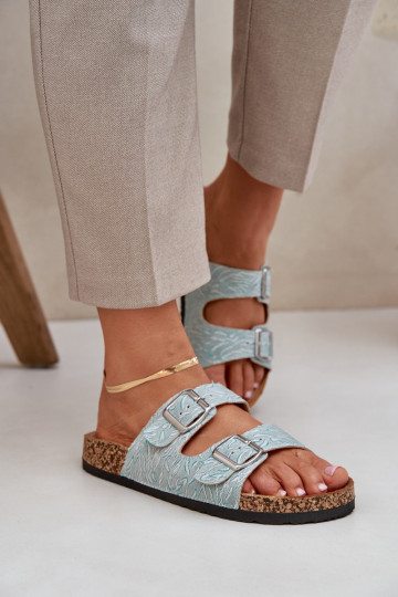Chaussons Sur une semelle en liège avec boucles couleur menthe Atera