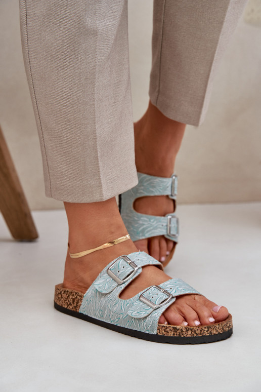 Chaussons Sur une semelle en liège avec boucles couleur menthe Atera  Chaussons Sur une semelle en liège avec boucles couleur menthe Atera