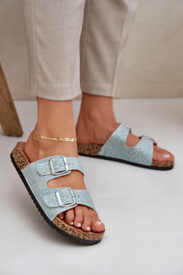 Chaussons Sur une semelle en liège avec boucles couleur menthe Atera 2