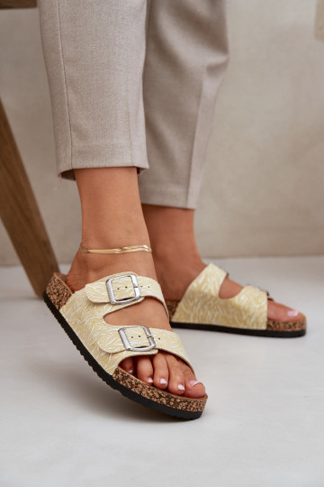 Chaussons Sur une semelle en liège avec boucles couleur jaune Atera 2