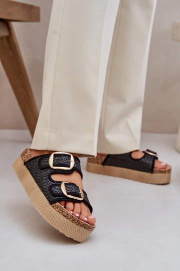 Chaussons Avec tresse I avec bouclesmi avec une plateforme couleur noire Aralissea
