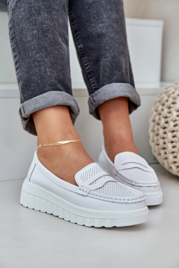 Peau Mocassins plateforme femme I Koturnie couleur blanche Elanindel