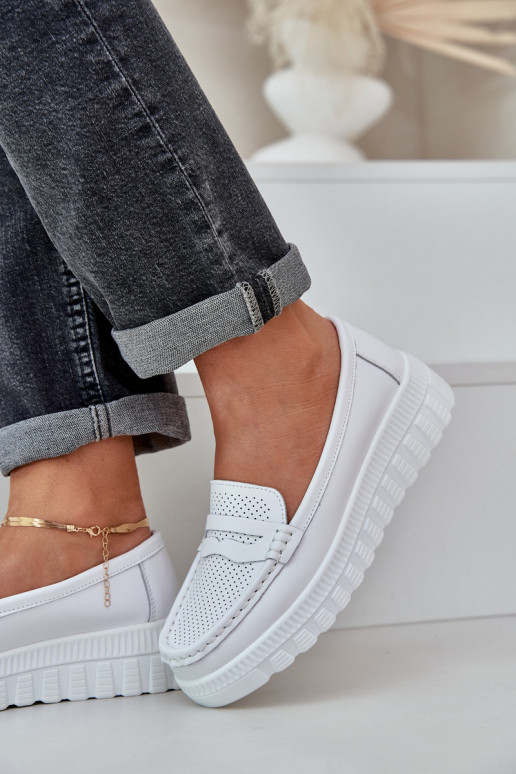Peau Mocassins plateforme femme I Koturnie couleur blanche Elanindel