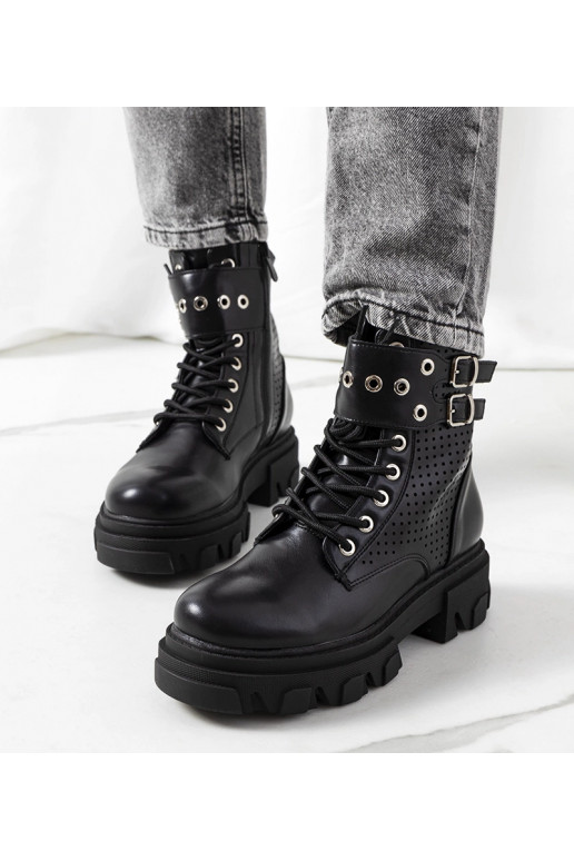 Bottines noires à semelle trapèze Rubeo