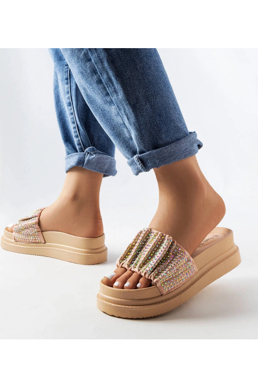 Mules à plateforme roses avec zircons...