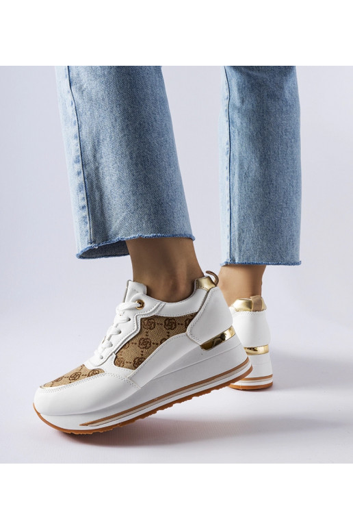 Baskets compensées blanches à imprimé...