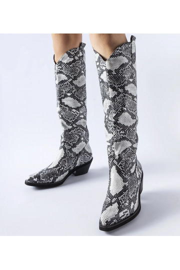 Bottes de cowboy Chapin noires et blanches à imprimé serpent
