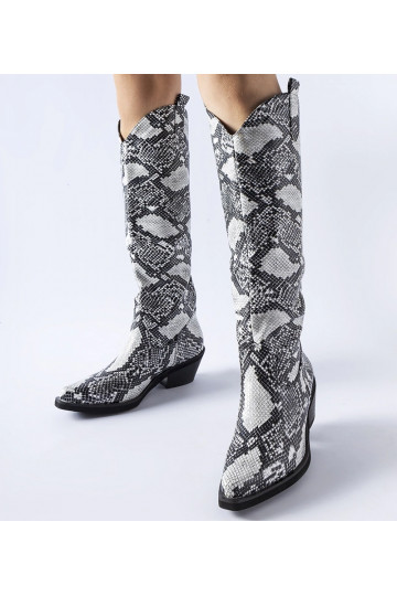 Bottes de cowboy Chapin noires et blanches à imprimé serpent 2