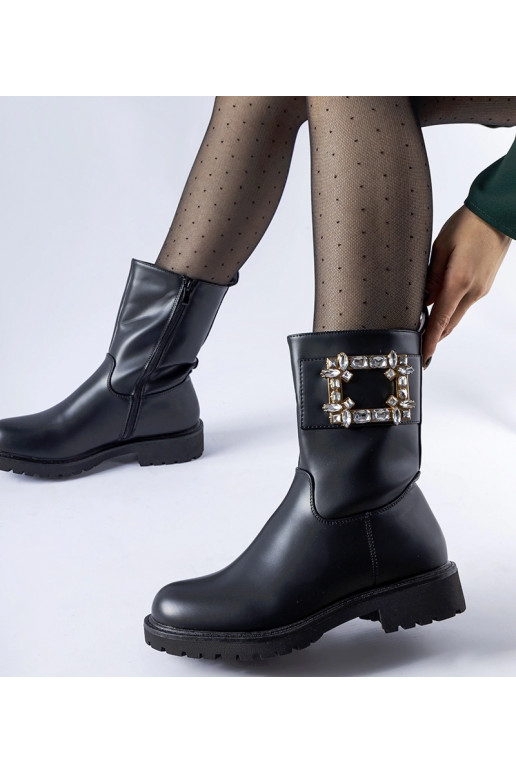 Bottines noires ornées de zircons Wagner