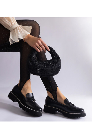 Mocassins en simili cuir noir décorés de strass Henley 2