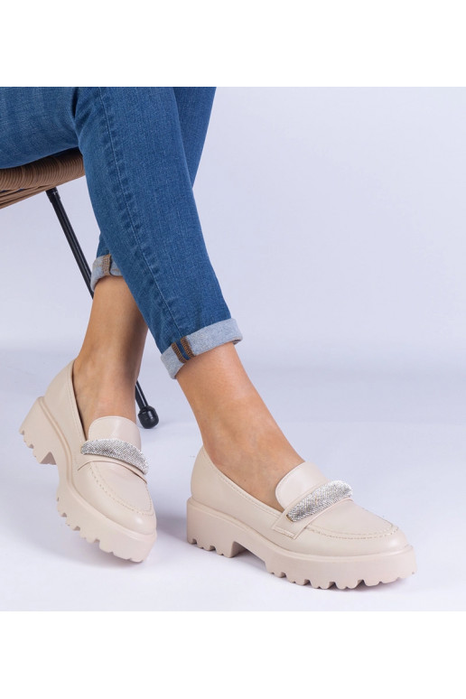 Mocassins femme beiges ornés de...