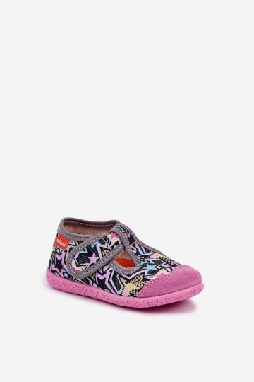 Chaussons Milami enfants avec fermetures Velcro couleur gris-rose Jasimrra
