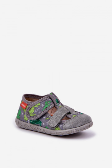 Chaussons Milami enfants avec fermetures Velcro IN Dinosaures couleur gris-vert Reathiana