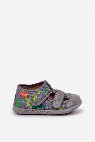 Chaussons Milami enfants avec fermetures Velcro IN Dinosaures couleur gris-vert Reathiana 2