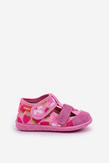 Chaussons Milami Puéril avec attaches adhésives DANS des fraises couleur rose Reathiana 2