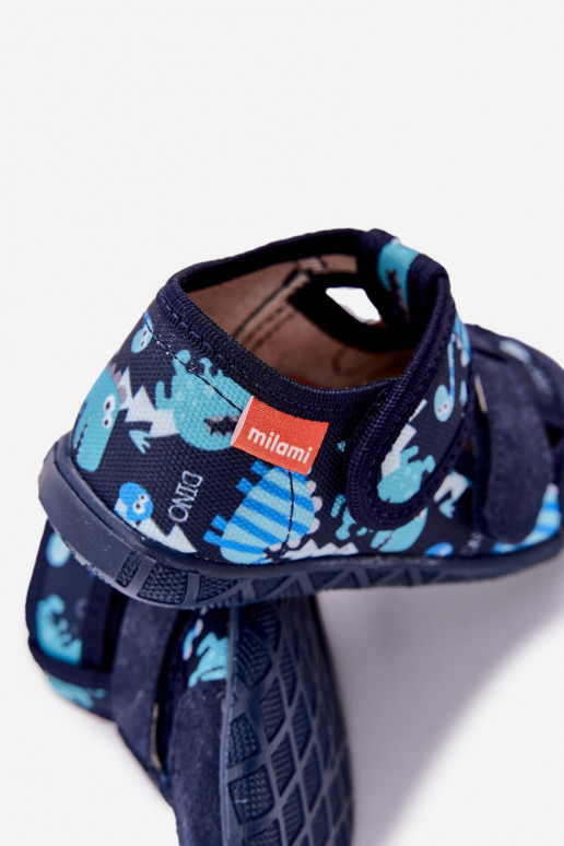 Chaussons Milami Puéril avec attaches adhésives DANS Dinosaures bleu foncé Reathiana Chaussons Milami Puéril avec attaches adhésives DANS Dinosaures bleu foncé Reathiana