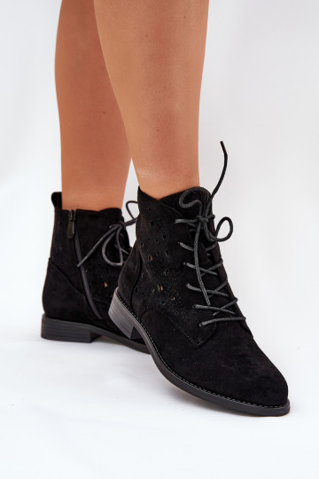 Bottes à lacets avec des éléments ajourés S.Barski HY51-136 couleur noire