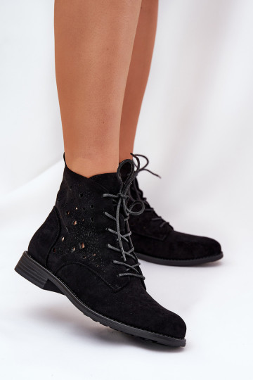 Bottes à lacets avec des éléments ajourés S.Barski HY51-136 couleur noire 2