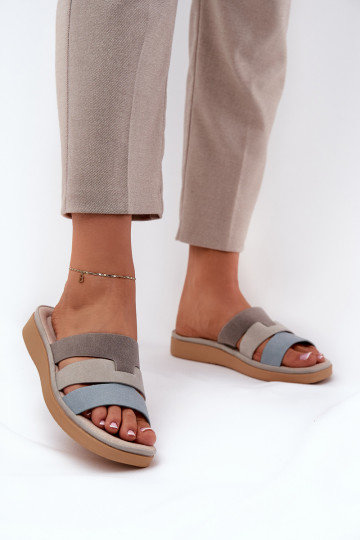 Chaussons confortables pour femmes couleurs sable-bleu Oxena 2