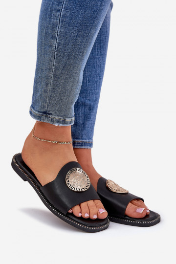 Chaussons en simili cuir noirs avec larges talons Tatereia