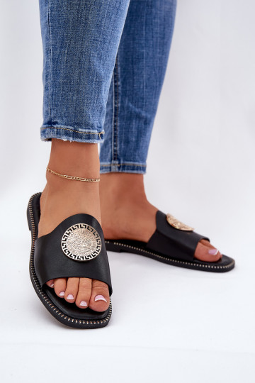 Chaussons en simili cuir noirs avec larges talons Tatereia 2