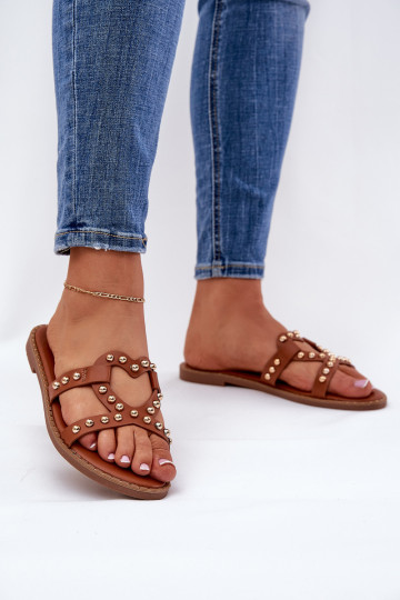 Chaussons décorés avec semelles plates couleur brune Adivrae 2