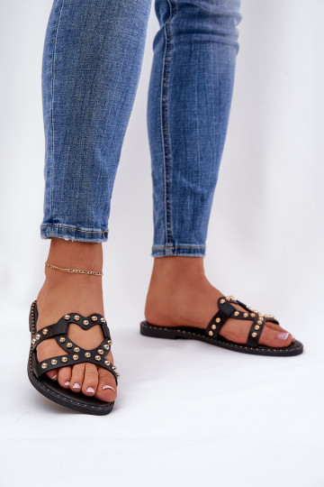 Décoré isocèle Pantoufles pour femmes couleur noire Adivrae 2
