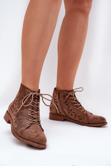 Faible Bottes avec des éléments ajourés S.Barski HY51-185 marron