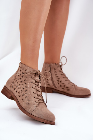 Faible Bottes avec des éléments ajourés S.Barski HY51-185 beige 2
