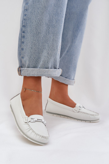 isocèle Peau Mocassins avec des ornements S.Barski LR51-547 couleur blanche 2