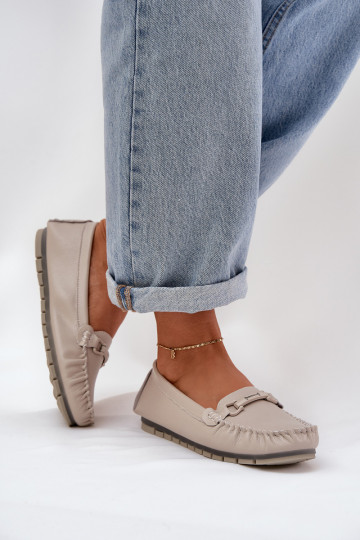 isocèle Peau Mocassins avec des ornements S.Barski LR51-547 beige