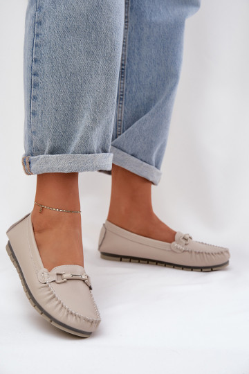 isocèle Peau Mocassins avec des ornements S.Barski LR51-547 beige 2