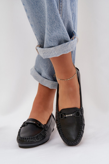 isocèle Peau Mocassins avec des ornements S.Barski LR51-547 couleur noire