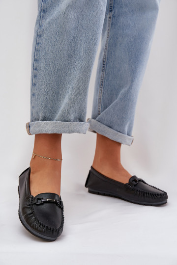 isocèle Peau Mocassins avec des ornements S.Barski LR51-547 couleur noire 2