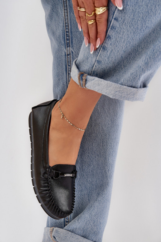 isocèle Peau Mocassins avec des ornements S.Barski LR51-547 couleur noire isocèle Peau Mocassins avec des ornements S.Barski LR51-547 couleur noire