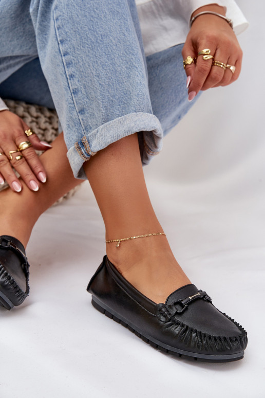 isocèle Peau Mocassins avec des ornements S.Barski LR51-547 couleur noire isocèle Peau Mocassins avec des ornements S.Barski LR51-547 couleur noire