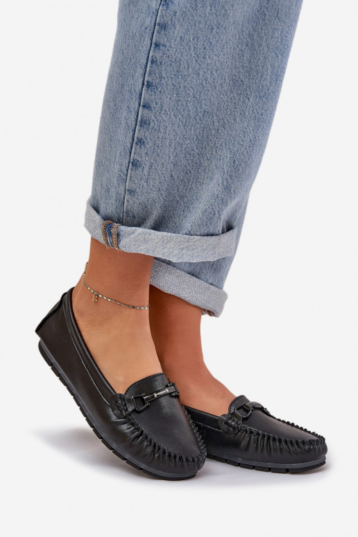 isocèle Peau Mocassins avec des ornements S.Barski LR51-547 couleur noire isocèle Peau Mocassins avec des ornements S.Barski LR51-547 couleur noire